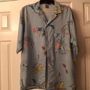 😎American Blue⭐️ California mid-century tropical style button down shirt